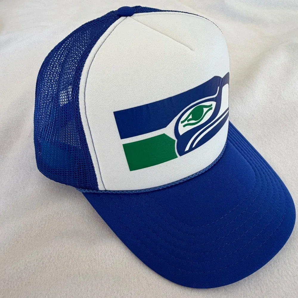 Otto Seattle Seahawks Trucker Hat Mens Snapback Retro Blue White Retro 12th Man